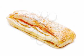 Fresh puff pastry roll isolated on the white background.