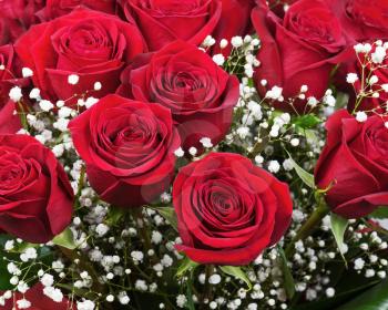 Nice flower bouquet from red roses. Closeup.