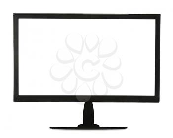 Black lcd monitor isolated on white background. Closeup.