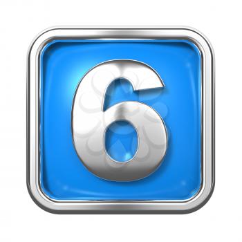 Silver Numbers in Frame, on Blue Background - Number 6
