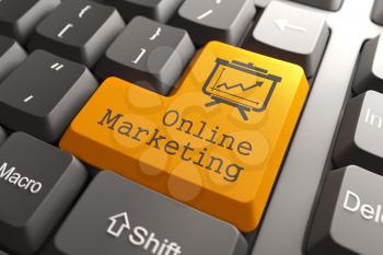 Orange Online Marketing Button on Computer Keyboard. Business Concept.