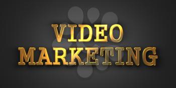 Video Marketing. Gold Text on Dark Background. Business Concept. 3D Render.
