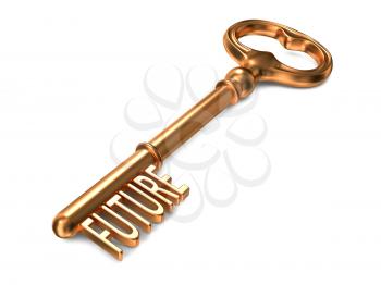 Future - Golden Key on White Background. 3D Render. Business Concept.