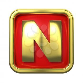 Gold Letter N on Red Background with Frame.