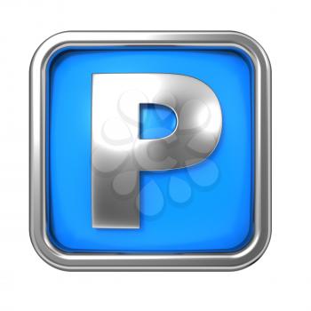 Silver Letter in Frame, on Blue Background - Letter P