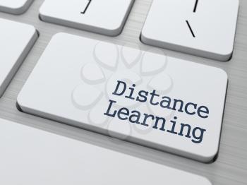 Distance Learning Button on Modern Computer Keyboard with Word Partners on It.