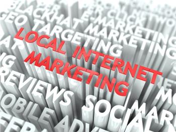 Local Internet Marketing Concept. The Word of Red Color Located over Text of White Color.