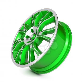Green Car Rim. Isolated on White Background.