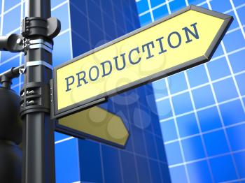 Business Concept. Production Sign on Blue Background.