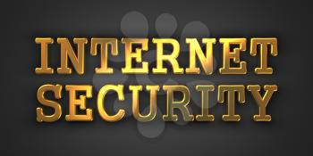 Internet Security. Gold Text on Dark Background. Information Concept. 3D Render.