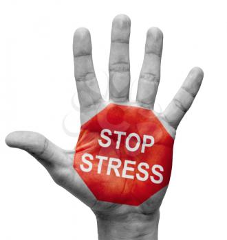 Royalty Free Photo of a Hand With Stop Stress Painted on It