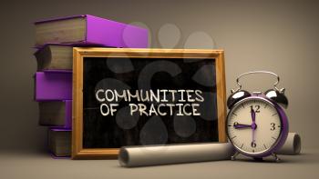 Communities of Practice Concept Hand Drawn on Chalkboard. Blurred Background. Toned Image. 3D Render.