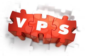 VPS - White Word on Red Puzzles on White Background. 3D Illustration.