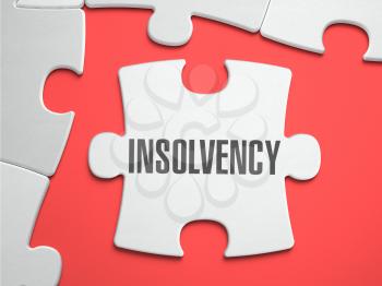 Insolvency - Text on Puzzle on the Place of Missing Pieces. Scarlett Background. Close-up. 3d Illustration. 3D Render.
