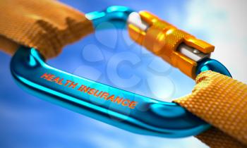 Health Insurance on Blue Carabine with a Orange Ropes. Selective Focus. 3D Render.