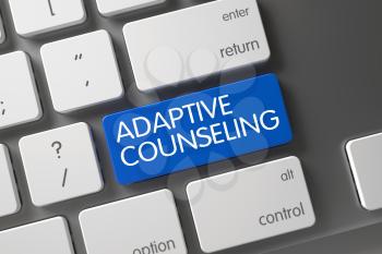 Adaptive Counseling CloseUp of White Keyboard on Laptop. Metallic Keyboard Button Labeled Adaptive Counseling. Adaptive Counseling Key. 3D Illustration.