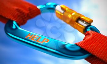 Help on Blue Carabine with a Red Ropes. Selective Focus. 3D Render.