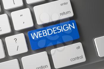 Webdesign on Modern Laptop Keyboard Background. Keypad Webdesign on Modern Keyboard. Modern Laptop Keyboard Button Labeled Webdesign. 3D Illustration.