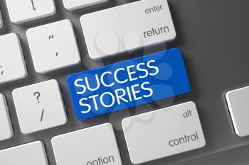 Success Stories Keypad. Laptop Keyboard with Hot Keypad for Success Stories. Metallic Keyboard Button Labeled Success Stories. Keyboard with Blue Key - Success Stories. 3D Render.