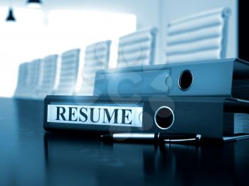 Resume. Business Illustration on Blurred Background. Resume - Business Concept on Toned Background. 3D Render.