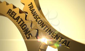 Golden Metallic Cogwheels with Transcontinental Relations Concept. Transcontinental Relations on Mechanism of Golden Cog Gears. Transcontinental Relations - Technical Design. 3D.