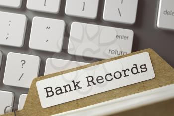 Bank Records. Card File Lays on Computer Keyboard. Business Concept. Closeup View. Toned Blurred  Illustration. 3D Rendering.