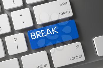 Break Concept Laptop Keyboard with Break on Blue Enter Button Background, Selected Focus. 3D Illustration.