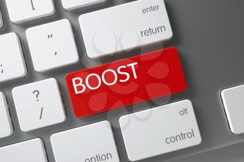 Boost Concept Computer Keyboard with Boost on Red Enter Keypad Background, Selected Focus. 3D Render.