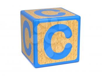 Letter C on Blue Wooden Childrens Alphabet Block  Isolated on White. Educational Concept.
