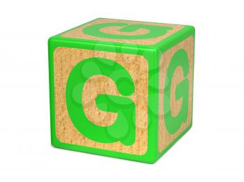 Letter G on Green Wooden Childrens Alphabet Block  Isolated on White. Educational Concept.