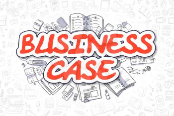 Red Text - Business Case. Business Concept with Cartoon Icons. Business Case - Hand Drawn Illustration for Web Banners and Printed Materials. 