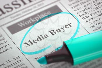 Media Buyer - Job Vacancy in Newspaper, Circled with a Azure Marker. Blurred Image. Selective focus. Job Seeking Concept. 3D Render.