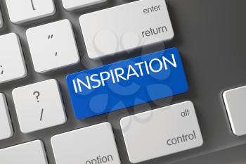 Inspiration Concept: Aluminum Keyboard with Inspiration, Selected Focus on Blue Enter Key. 3D Render.