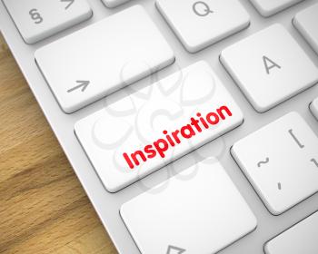 Online Service Concept: Inspiration on the White Keyboard lying on the Wood Background. White Keyboard Key Showing the Text Inspiration. Message on Keyboard White Key. 3D Illustration.