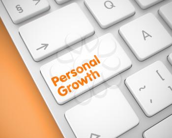 Close-Up White Keyboard Keypad - Personal Growth. Online Service Concept: Personal Growth on the Modern Keyboard lying on Orange Background. 3D Illustration.
