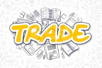 Doodle Illustration of Trade, Surrounded by Stationery. Business Concept for Web Banners, Printed Materials. 