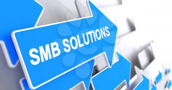 SMB Solutions, Label on Blue Cursor. SMB Solutions - Blue Cursor with a Inscription Indicates the Direction of Movement. 3D Illustration.