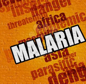 Medicine concept: Yellow Brickwall with Malaria on the it . Malaria - on Brickwall with Word Cloud Around . 