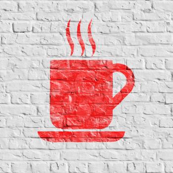 Royalty Free Photo of a Cup of Coffee Painted on Brick