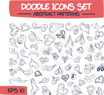 Doodle Set of Abstract Hearts. Sketch Sign Illustration of Hand Drawn Hearts. Hand Drawing Patterns for Web and Printing Flyers. .