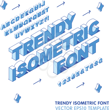 Isometric Trendy Font. Modern Thin Line Style Elements. Alphabet Template, Vector Illustration.