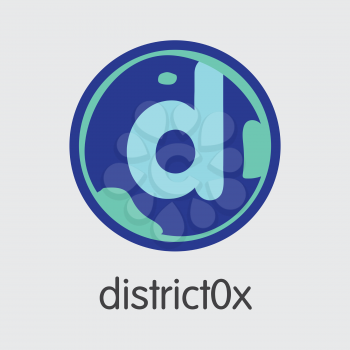DISTRICT0X Finance. Cryptographic Currency - Vector Sign Icon. Modern Computer Network Technology Web Icon of DISTRICT0X. Digital Colored Logo of DNT. Concept Design Element.