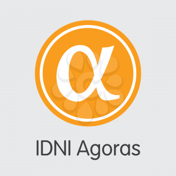 Idni Agoras - Blockchain Cryptocurrency Icon. Vector Colored Logo of Crypto Currency Icon on Grey Background. Vector Symbol: AGRS.