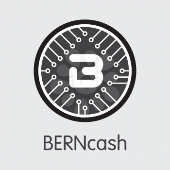 Berncash Finance. Cryptographic Currency - Vector Trading Sign. Modern Computer Network Technology Coin Pictogram. Digital Sign Icon of BERN. Concept Design Element.