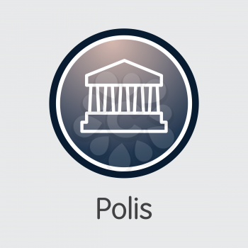 Polis - Digital Currency Sign Icon. Vector Coin Pictogram of Cryptographic Currency Icon on Grey Background. Vector Icon POLIS.