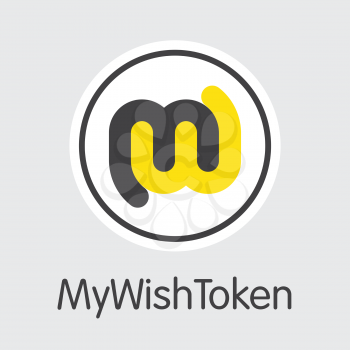 Mywishtoken - Cryptographic Currency Concept. Colored Vector Icon Logo and Name of Cryptocurrency on Grey Background. Vector Pictogram for Exchange WISH.