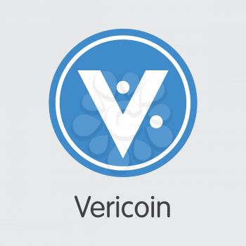 Vericoin - Crypto Currency Icon. Vector Coin Image of Crypto Currency Icon on Grey Background. Vector Illustration VRC.
