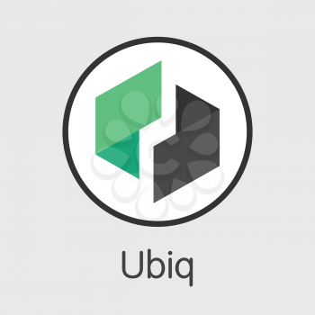 Ubiq. Crypto Currency. UBQ Illustration Isolated on Grey Background. Stock Vector Web Icon.