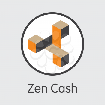 Blockchain Cryptocurrency Zencash. Net Banking and ZEN Mining Vector Concept. Virtual Currency Mining Finance Trading Sign.