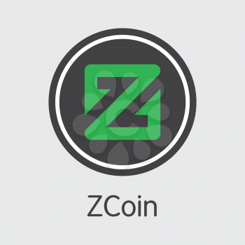 Zcoin - Digital Currency Concept. Colored Vector Icon Logo and Name of Crypto Currency on Grey Background. Vector Coin Illustration for Exchange XZC.